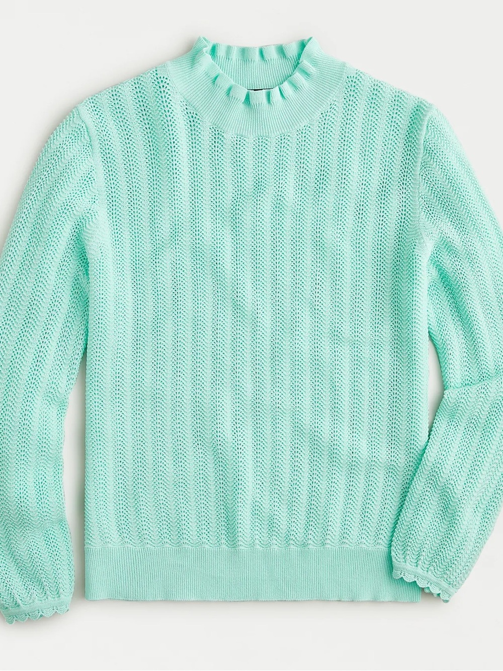 NWT J Crew Pointelle ruffle mockneck sweater mint green XS